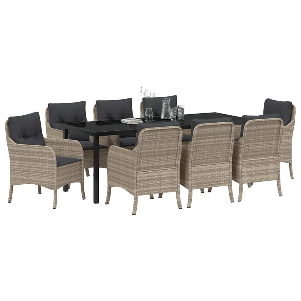 Have Spisebordssæt med pude 9 pcs Lysegrå polyrattan