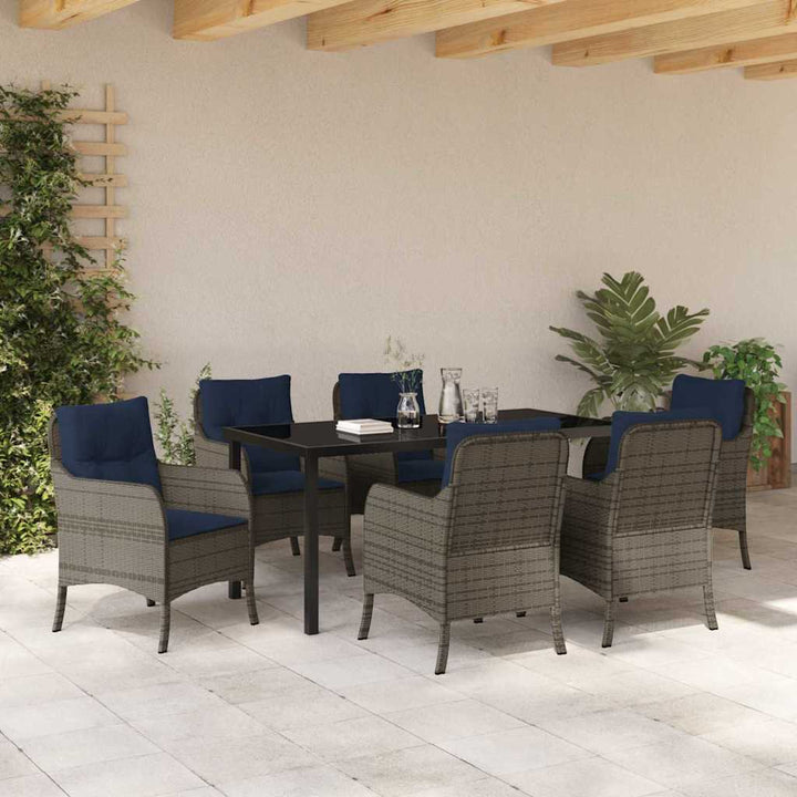 Have Spisebordssæt med pude 7 pcs Grå polyrattan