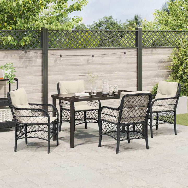 Have Spisebordssæt med pude 5 pcs Sort polyrattan