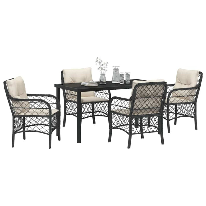 Have Spisebordssæt med pude 5 pcs Sort polyrattan