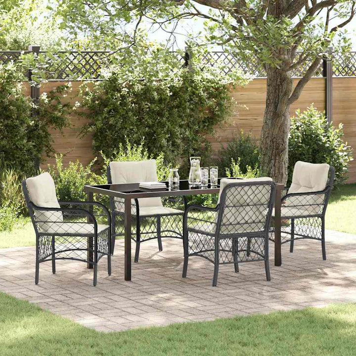 Have Spisebordssæt med pude 5 pcs Sort polyrattan