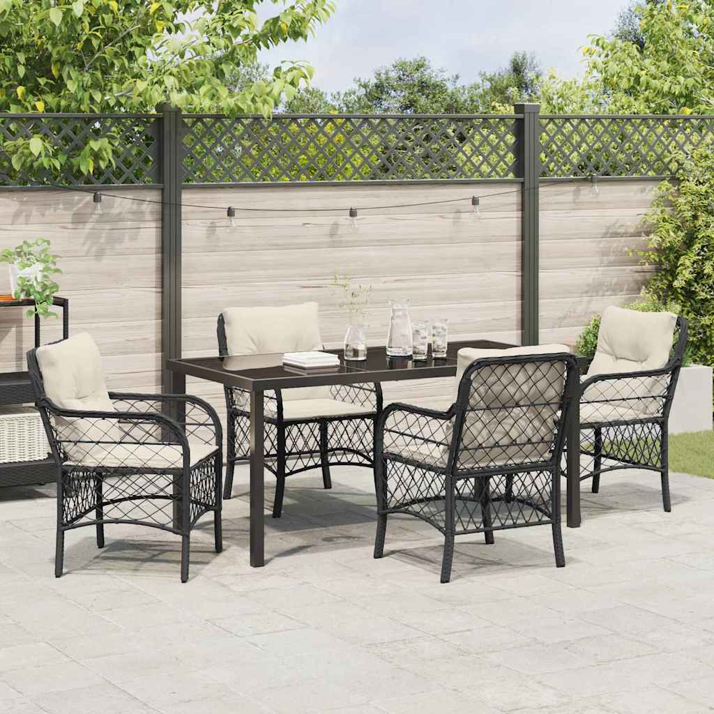Have Spisebordssæt med pude 5 pcs Sort polyrattan