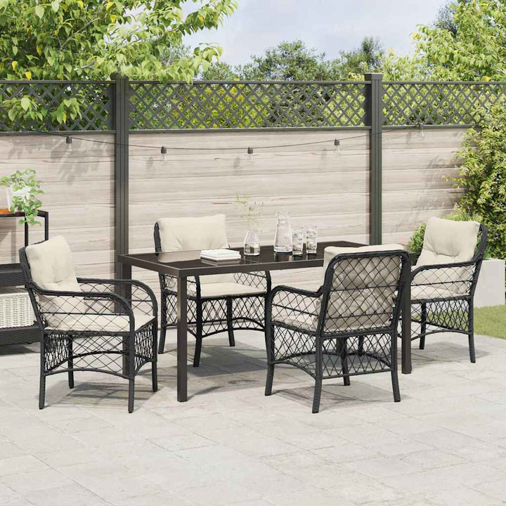 Have Spisebordssæt med pude 5 pcs Sort polyrattan