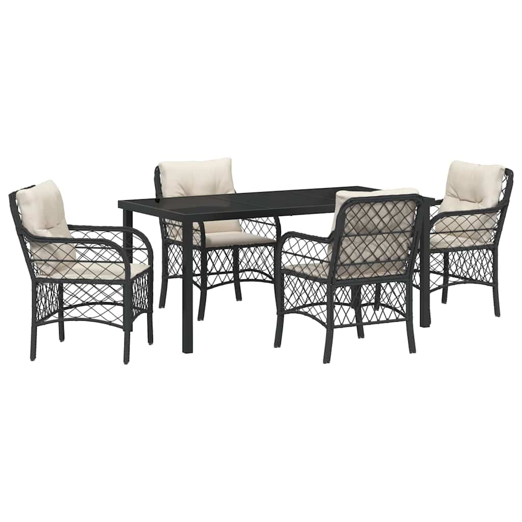 Have Spisebordssæt med pude 5 pcs Sort polyrattan