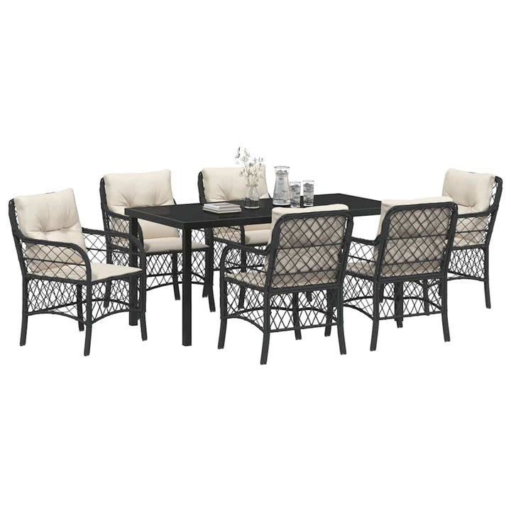Have Spisebordssæt med pude 7 pcs Sort polyrattan