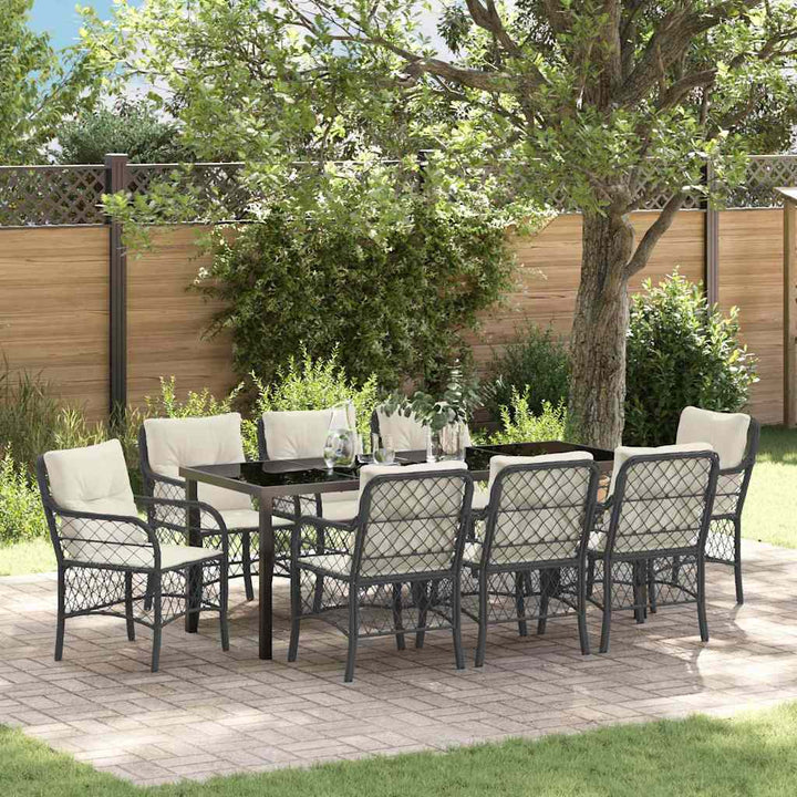 Have Spisebordssæt med pude 9 pcs Sort polyrattan