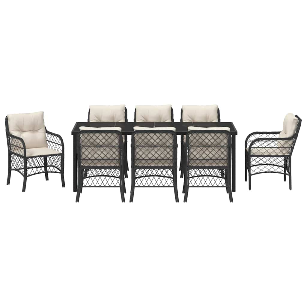 Have Spisebordssæt med pude 9 pcs Sort polyrattan