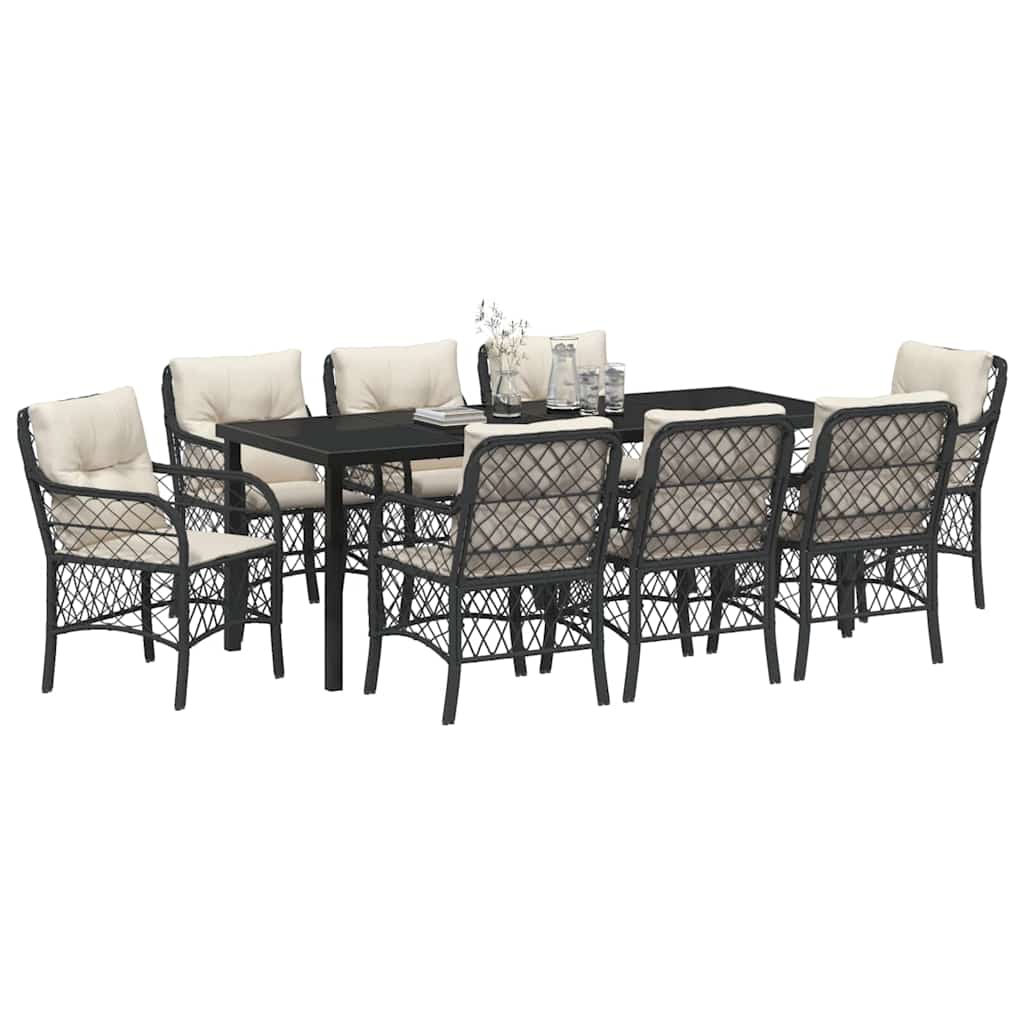 Have Spisebordssæt med pude 9 pcs Sort polyrattan