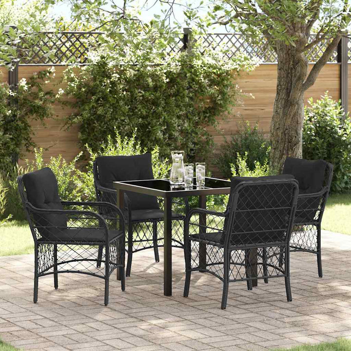 Have Spisebordssæt med pude 5 pcs Sort polyrattan