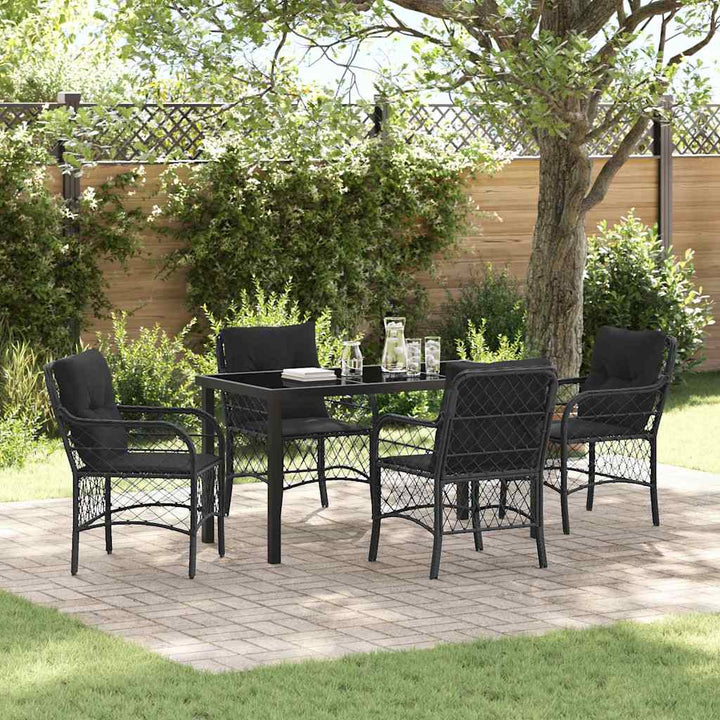 Have Spisebordssæt med pude 5 pcs Sort polyrattan