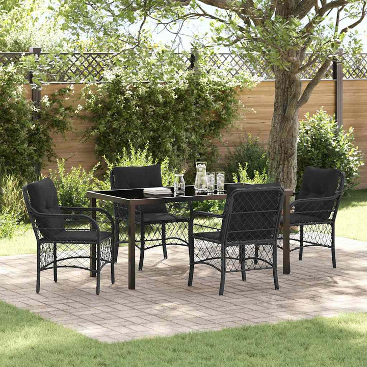 Have Spisebordssæt med pude 5 pcs Sort polyrattan