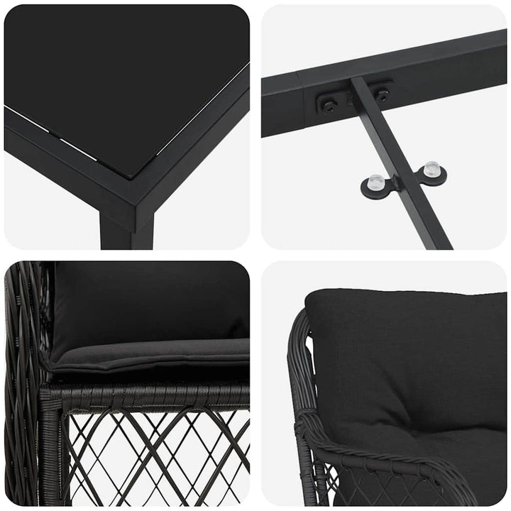 Have Spisebordssæt med pude 7 pcs Sort polyrattan
