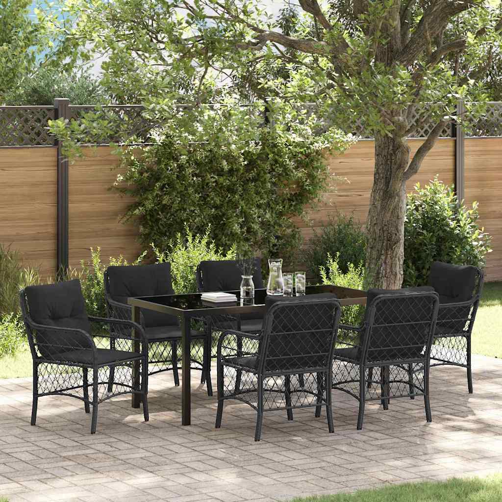 Have Spisebordssæt med pude 7 pcs Sort polyrattan