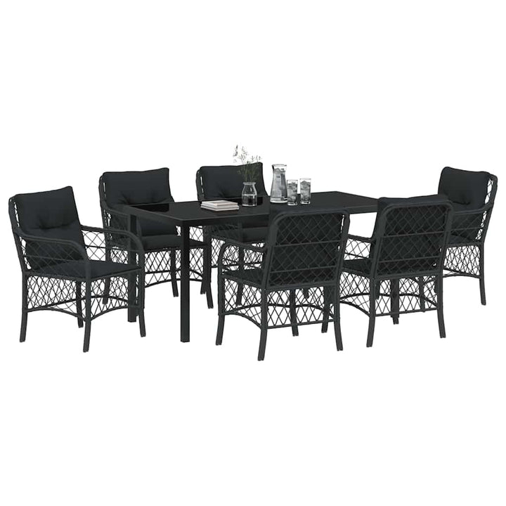 Have Spisebordssæt med pude 7 pcs Sort polyrattan