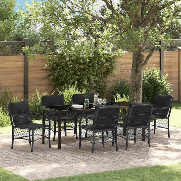 Have Spisebordssæt med pude 7 pcs Sort polyrattan