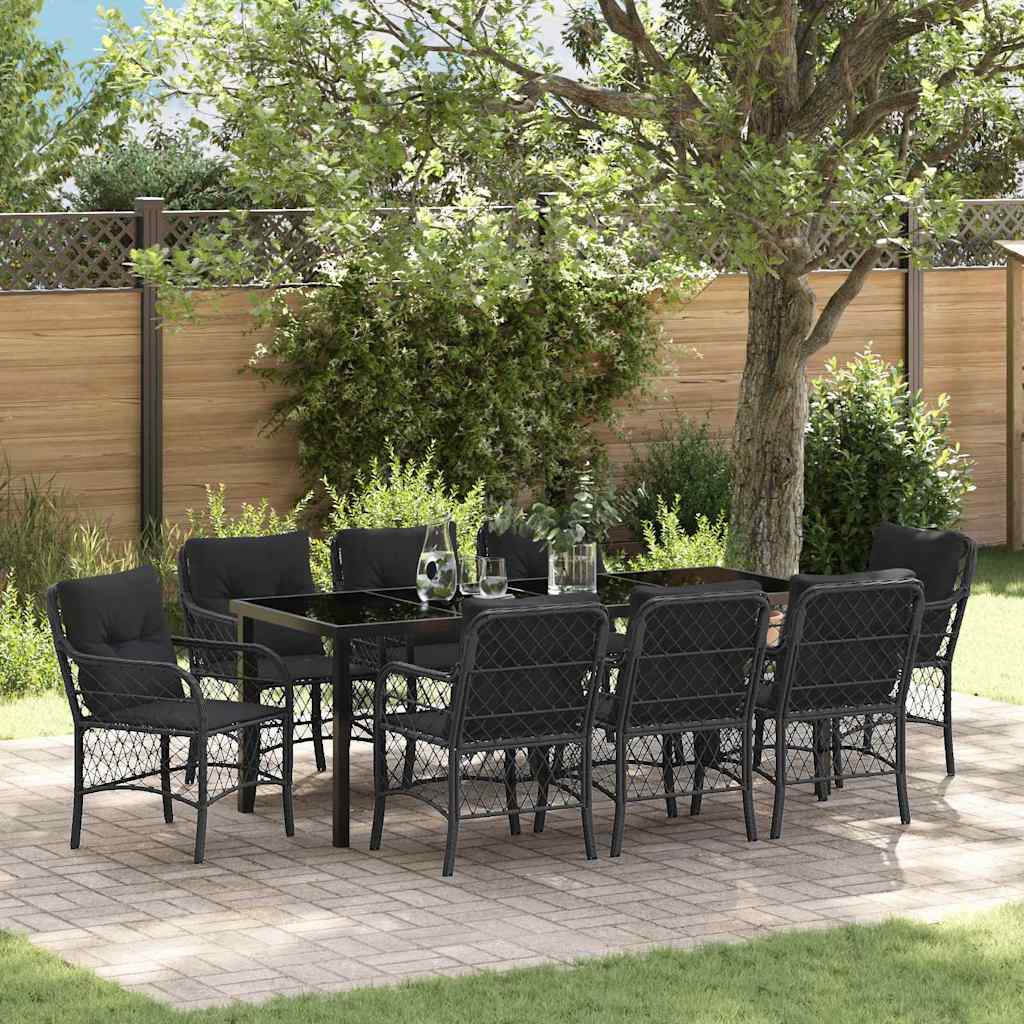 Have Spisebordssæt med pude 9 pcs Sort polyrattan