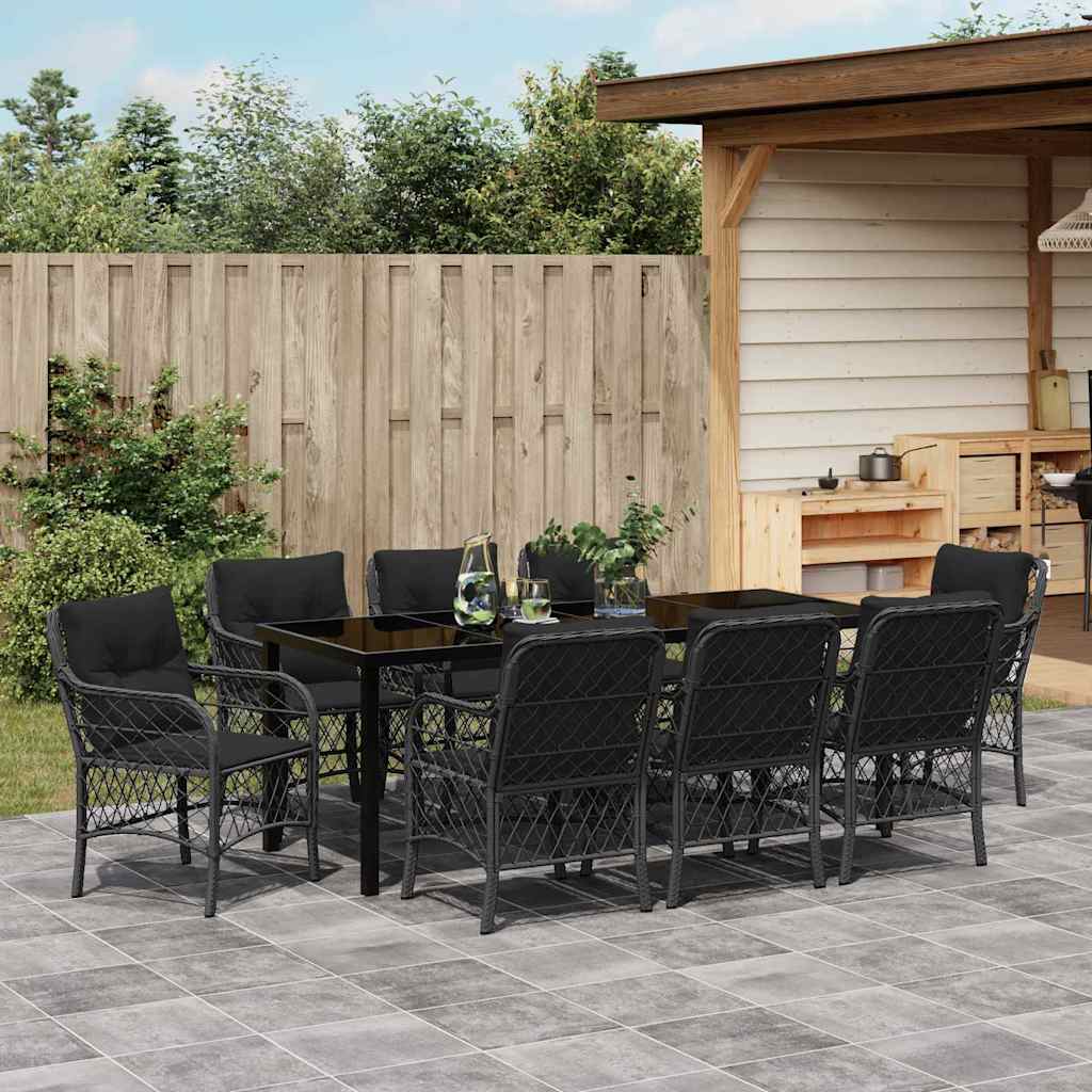 Have Spisebordssæt med pude 9 pcs Sort polyrattan