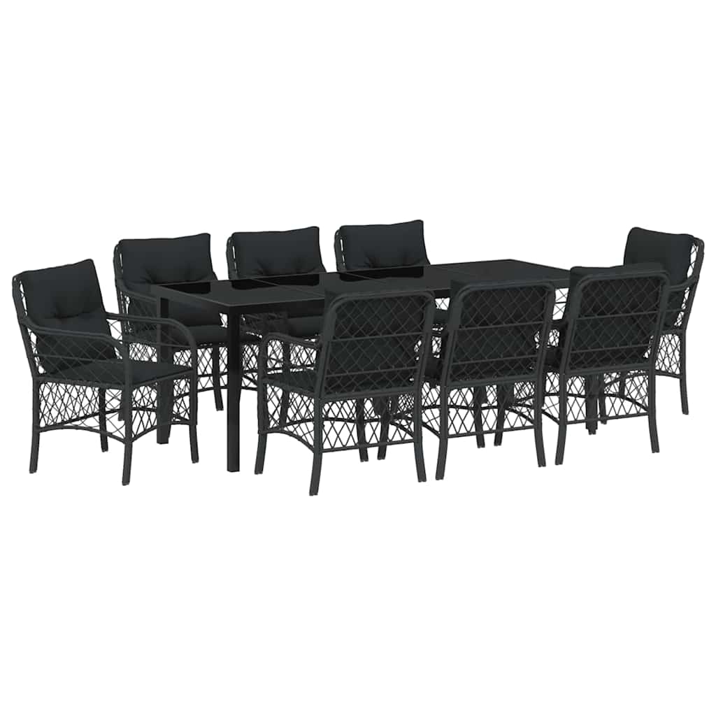 Have Spisebordssæt med pude 9 pcs Sort polyrattan