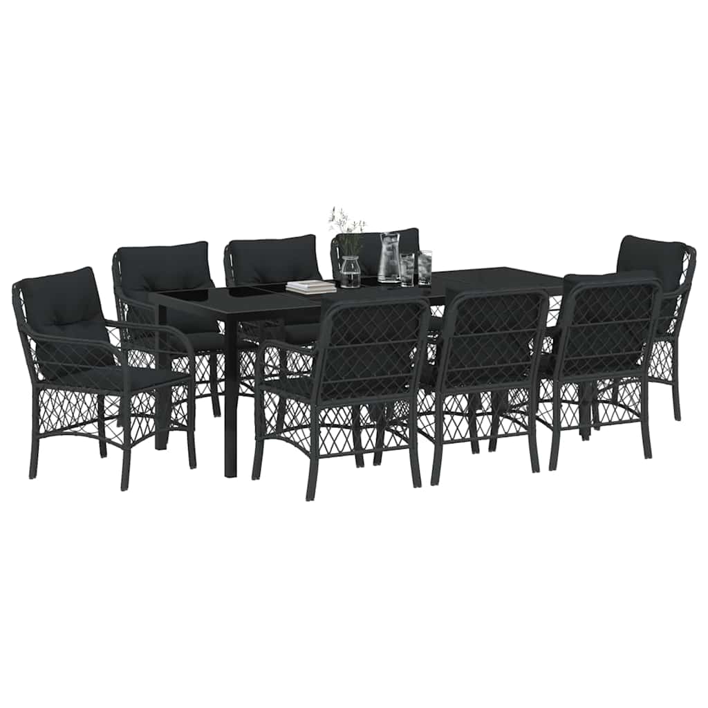 Have Spisebordssæt med pude 9 pcs Sort polyrattan