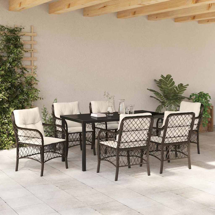 Have Spisebordssæt med pude 7 pcs Brun polyrattan