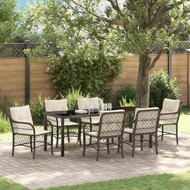 Have Spisebordssæt med pude 7 pcs Brun polyrattan