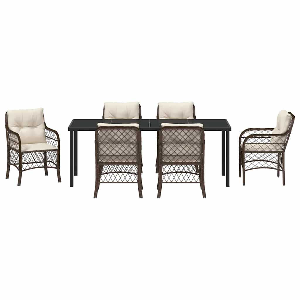 Have Spisebordssæt med pude 7 pcs Brun polyrattan