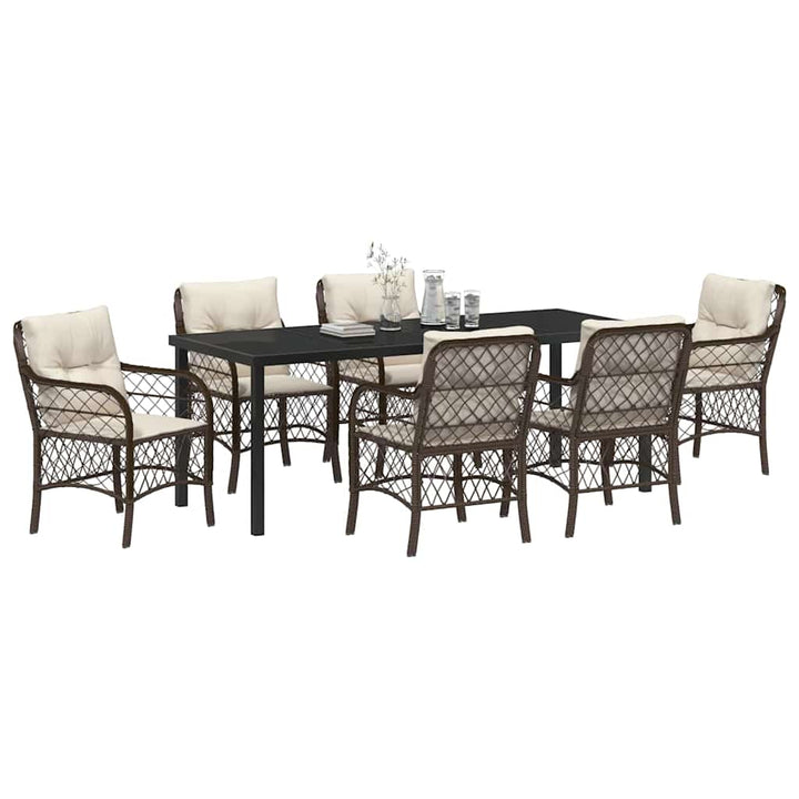 Have Spisebordssæt med pude 7 pcs Brun polyrattan