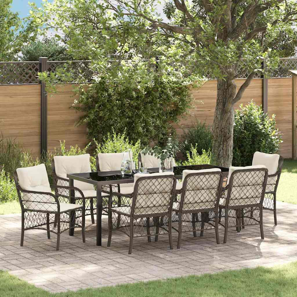 Have Spisebordssæt med pude 9 pcs Brun polyrattan