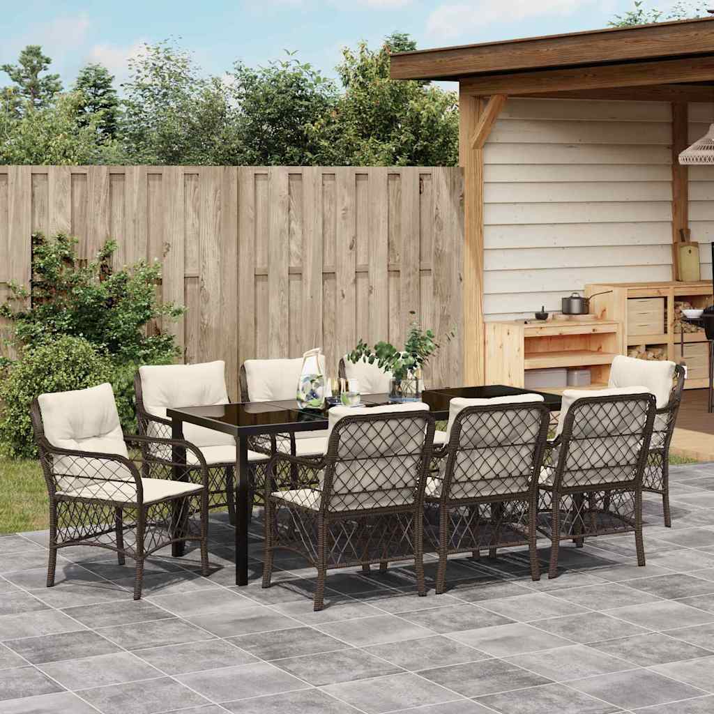 Have Spisebordssæt med pude 9 pcs Brun polyrattan