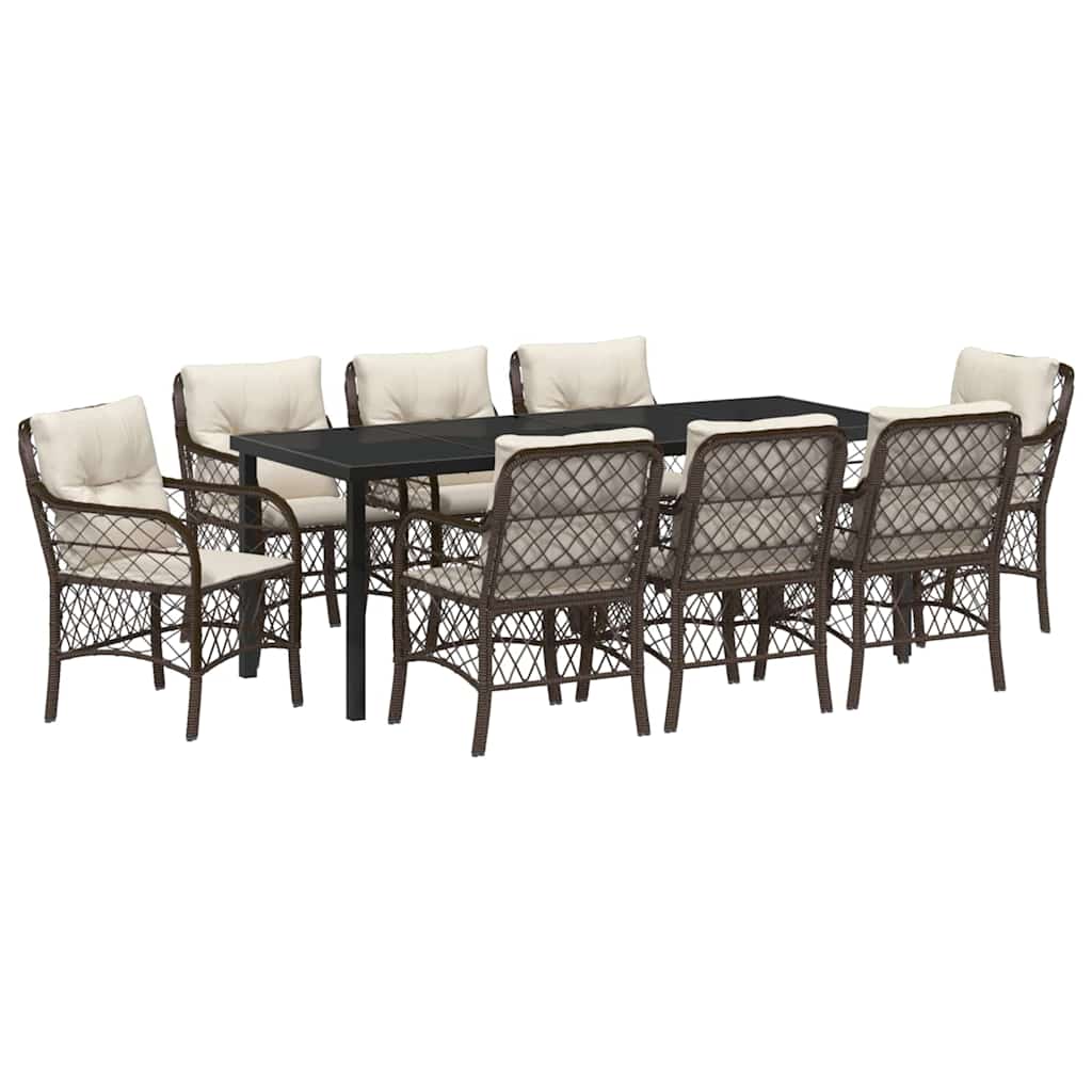 Have Spisebordssæt med pude 9 pcs Brun polyrattan