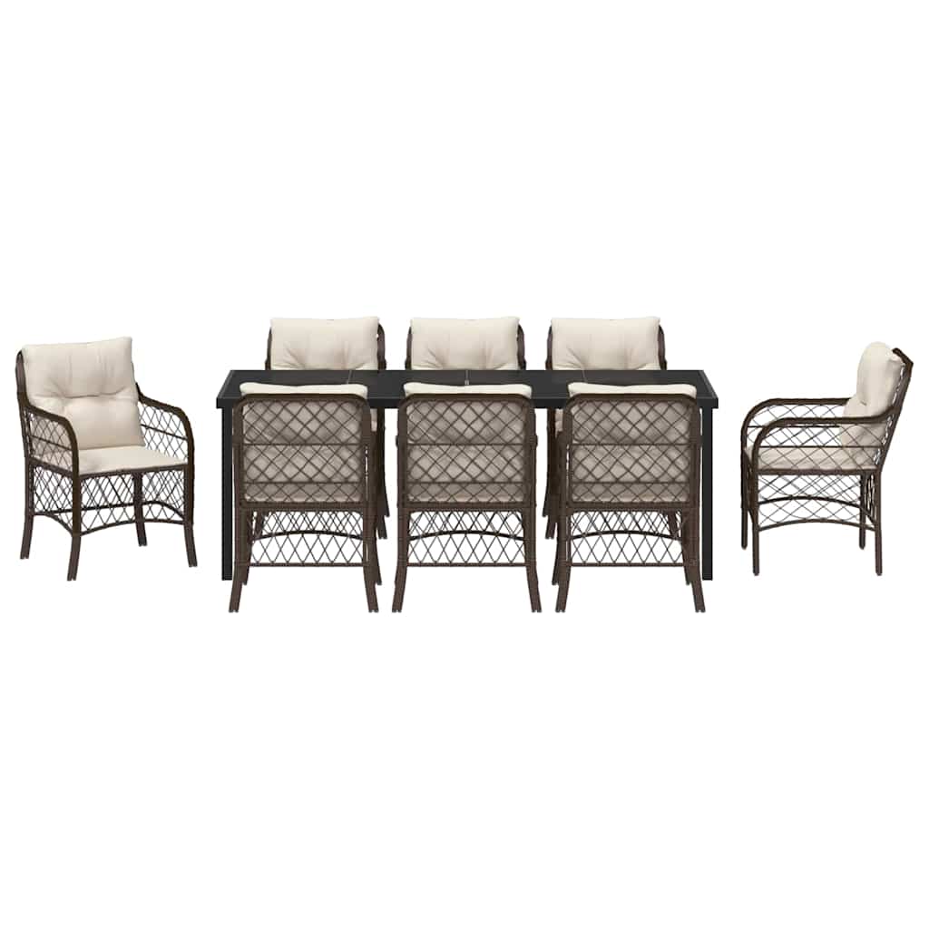 Have Spisebordssæt med pude 9 pcs Brun polyrattan