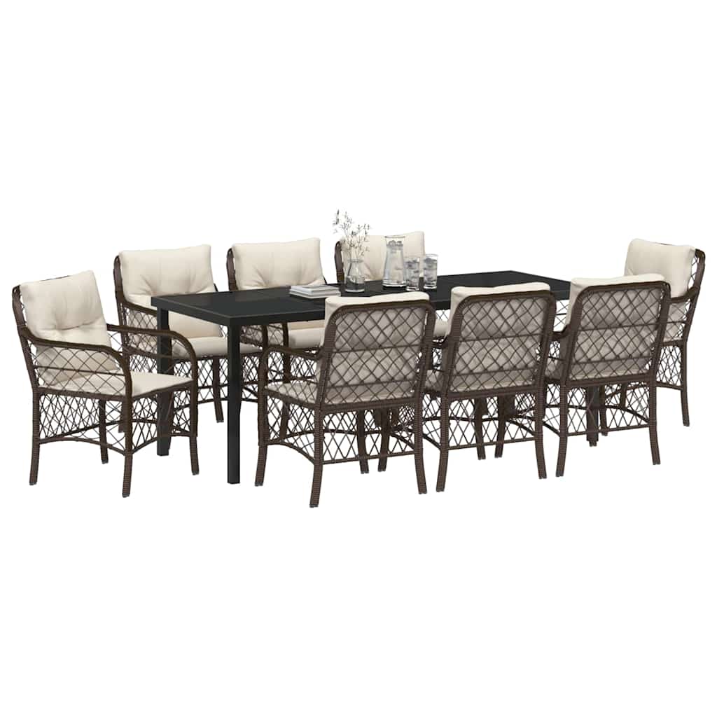Have Spisebordssæt med pude 9 pcs Brun polyrattan