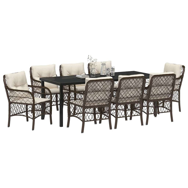 Have Spisebordssæt med pude 9 pcs Brun polyrattan