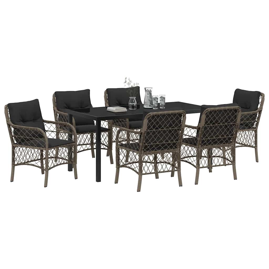 Have Spisebordssæt med pude 7 pcs Grå polyrattan