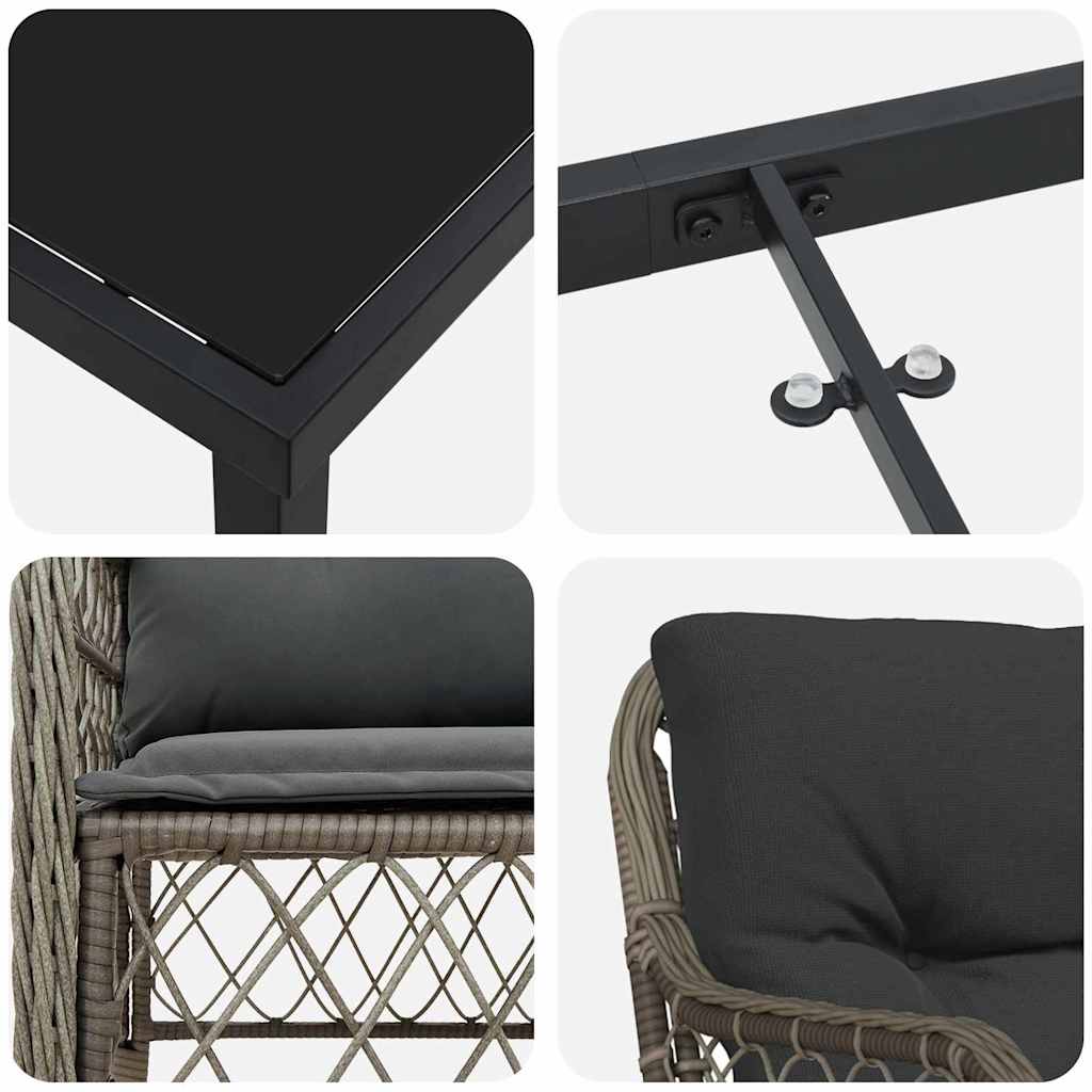 Have Spisebordssæt med pude 7 pcs Grå polyrattan