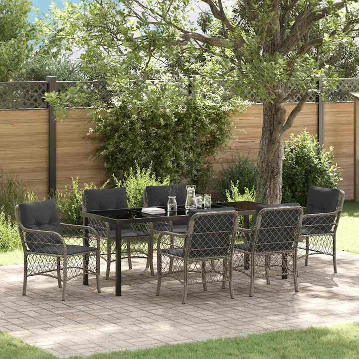 Have Spisebordssæt med pude 7 pcs Grå polyrattan
