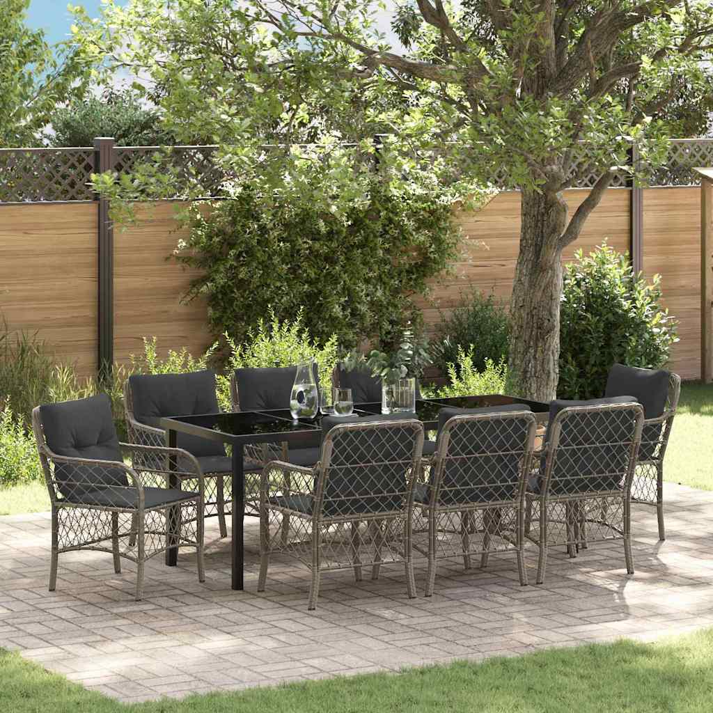 Have Spisebordssæt med pude 9 pcs Grå polyrattan