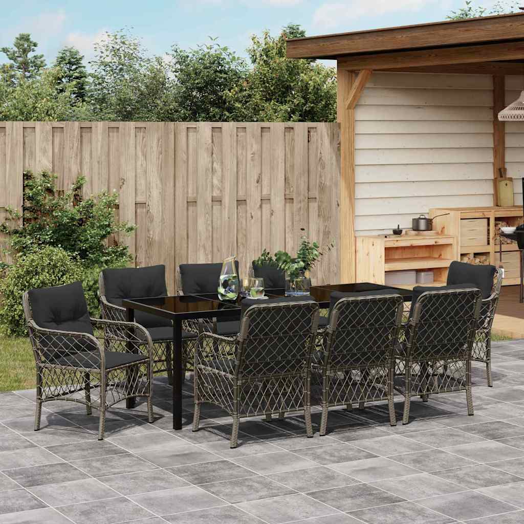 Have Spisebordssæt med pude 9 pcs Grå polyrattan