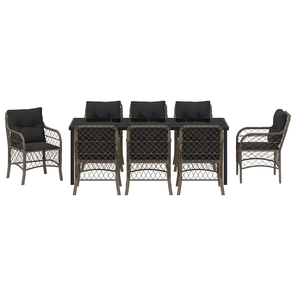 Have Spisebordssæt med pude 9 pcs Grå polyrattan