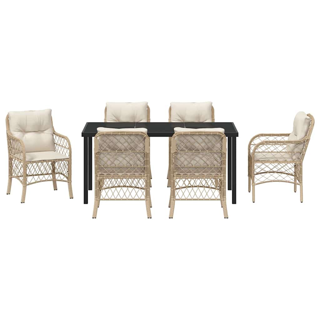 Have Spisebordssæt med pude 7 pcs Beige polyrattan