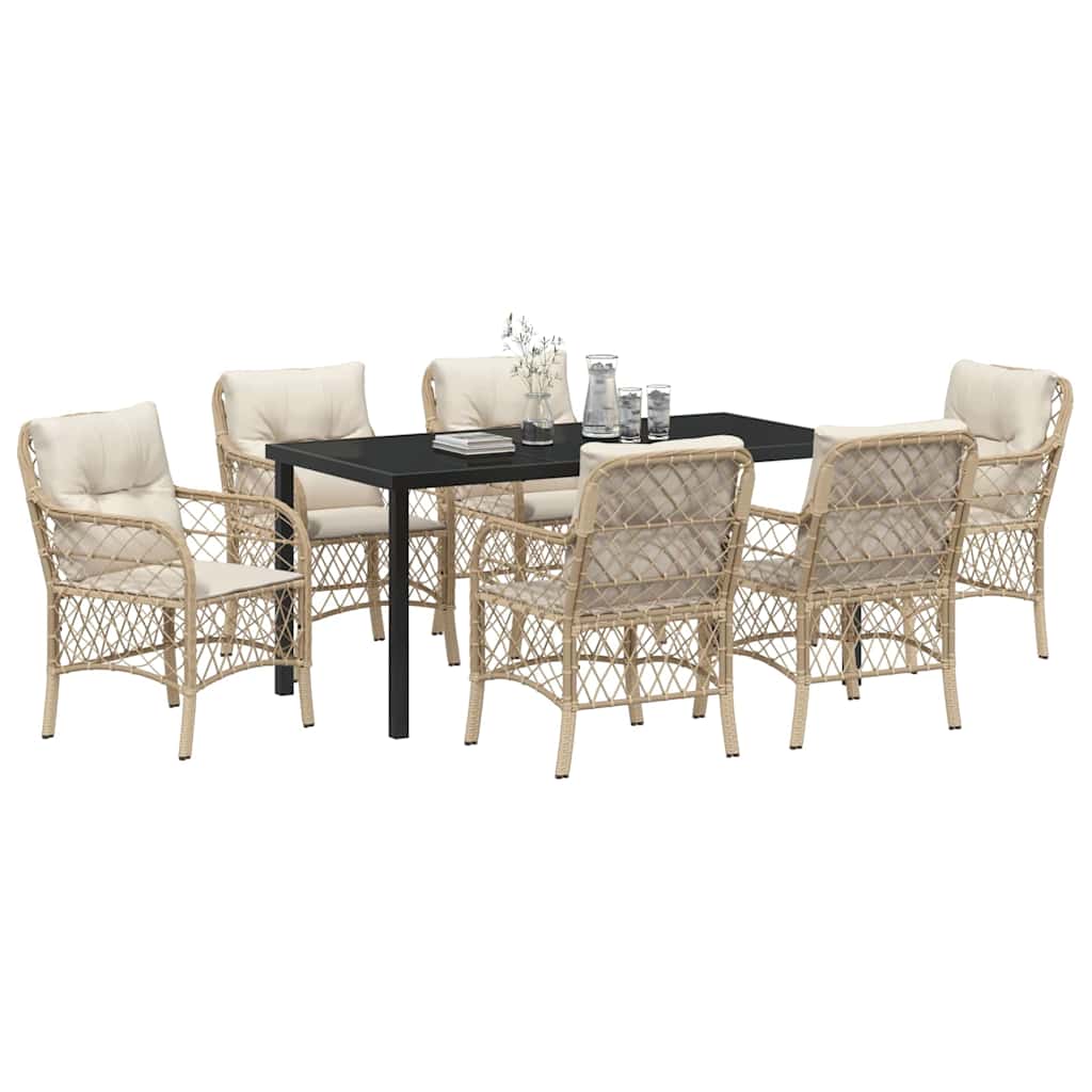 Have Spisebordssæt med pude 7 pcs Beige polyrattan