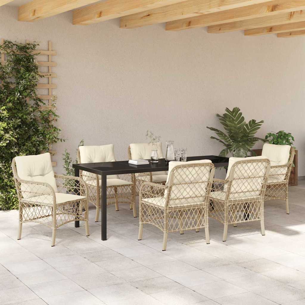 Have Spisebordssæt med pude 7 pcs Beige polyrattan