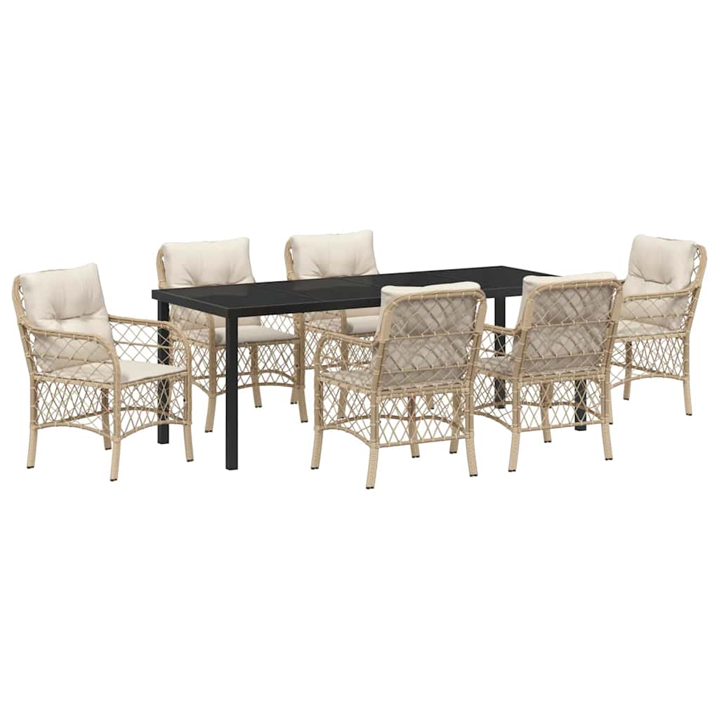 Have Spisebordssæt med pude 7 pcs Beige polyrattan