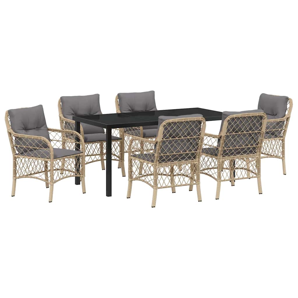 Have Spisebordssæt med pude 7 pcs Beige polyrattan