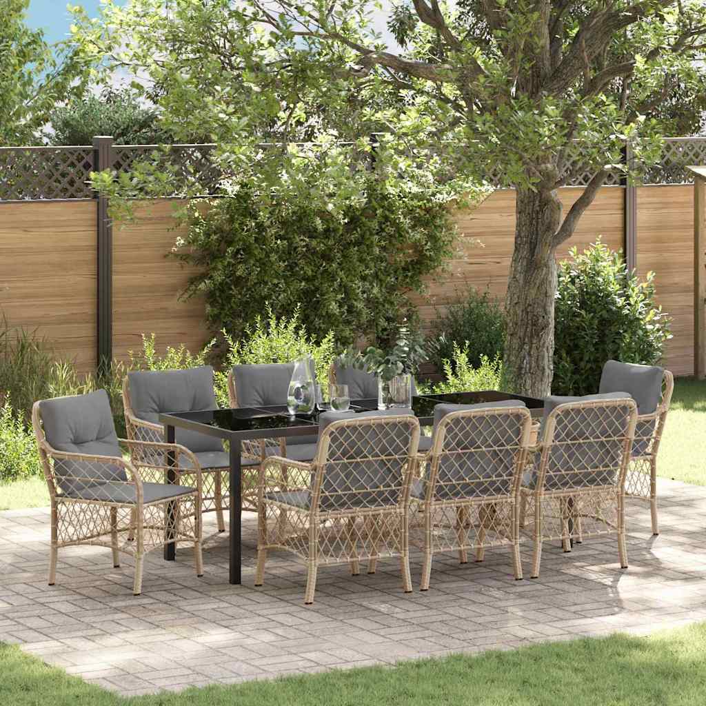 Have Spisebordssæt med pude 9 pcs Beige polyrattan