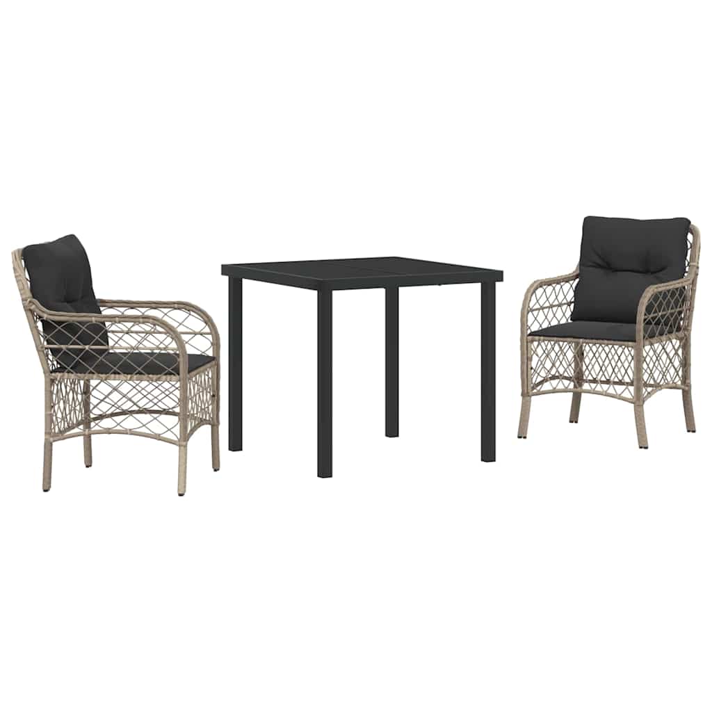 Have Spisebordssæt med pude 3 pcs Lysegrå polyrattan