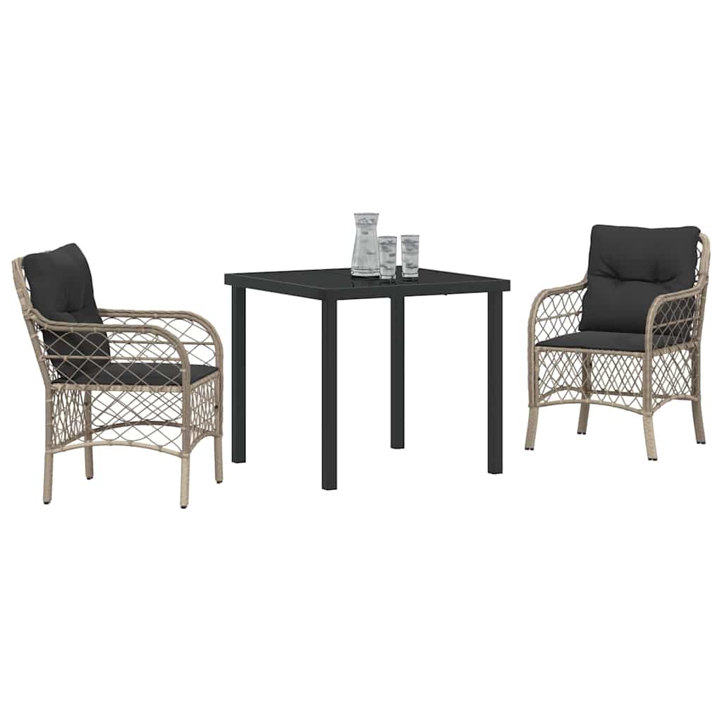 Have Spisebordssæt med pude 3 pcs Lysegrå polyrattan