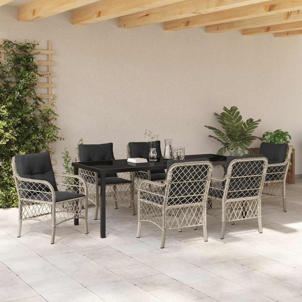Have Spisebordssæt med pude 7 pcs Lysegrå polyrattan