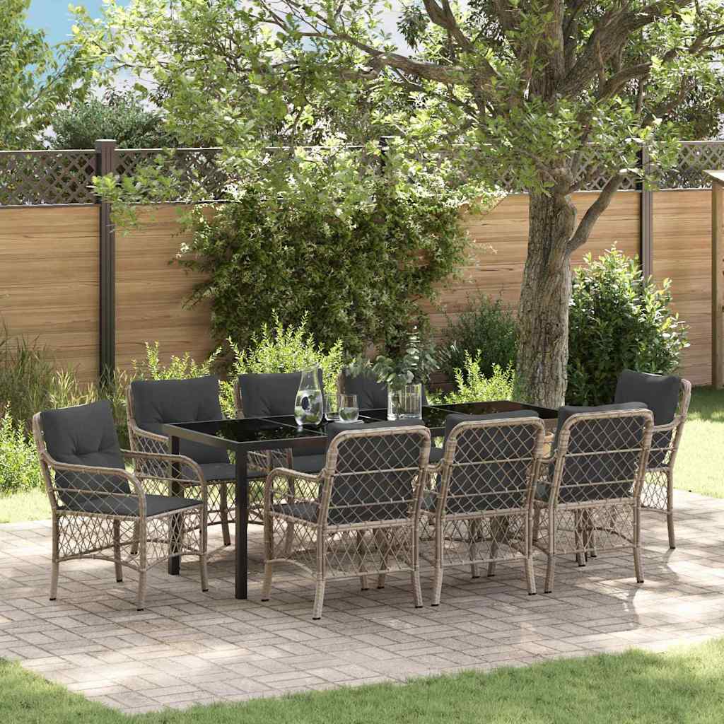 Have Spisebordssæt med pude 9 pcs Lysegrå polyrattan