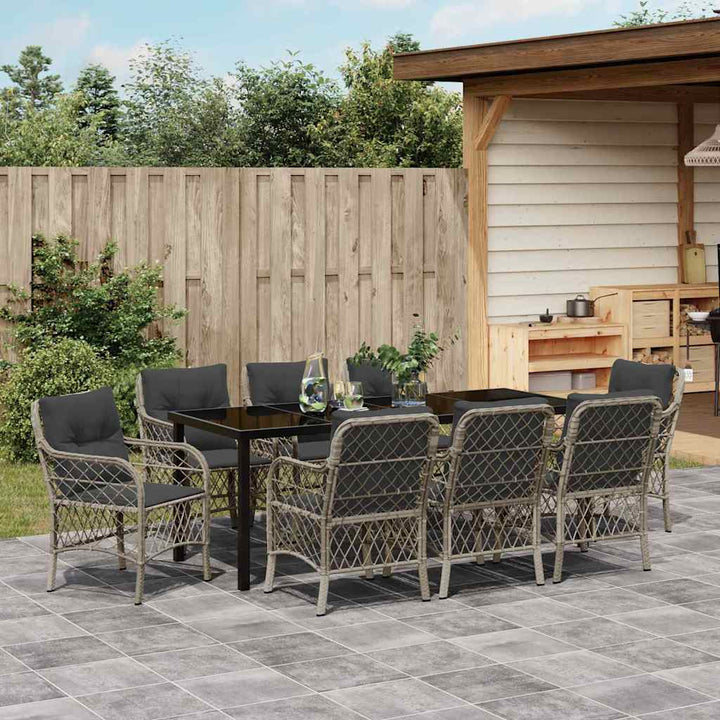 Have Spisebordssæt med pude 9 pcs Lysegrå polyrattan